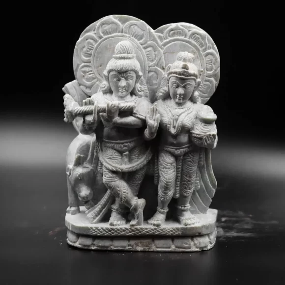 Radha Krishna Pink Stone Statue - Image 2